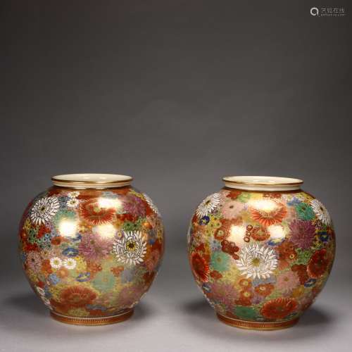 A pair of Satsuma style gilt and polychrome enameled
