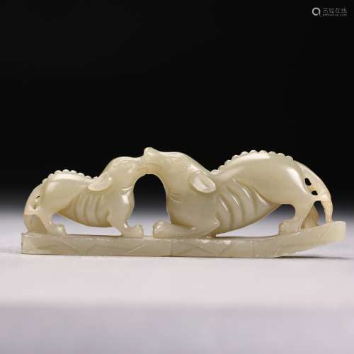 A Chinese White Jade Double Horse Paper weight,Qing D