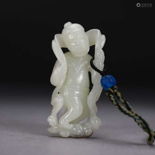 A Chinese White Jade figure Pendant,Qin Dyansty