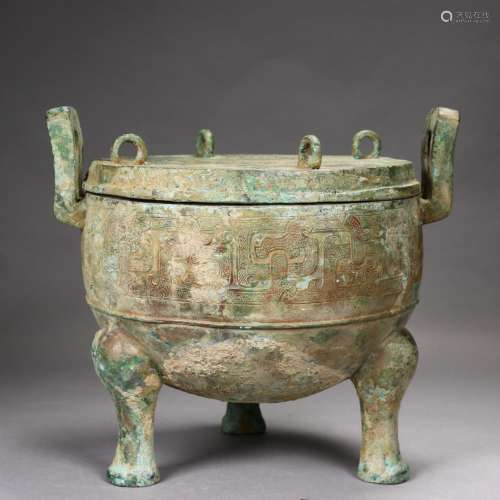 A Bronze Tripot Vessel and a cover Ding