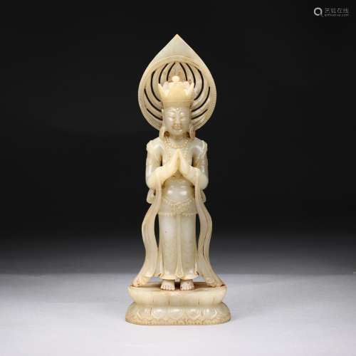 A Rare White Jade of Stand Buddha,Sui Dynasty
