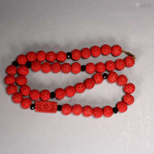 A Chinese Cinnabar Lacquer Red Necklace