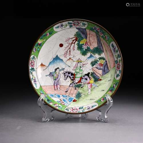A Chinese  Enamelled Bronze Plate,Late Qing Dynasty