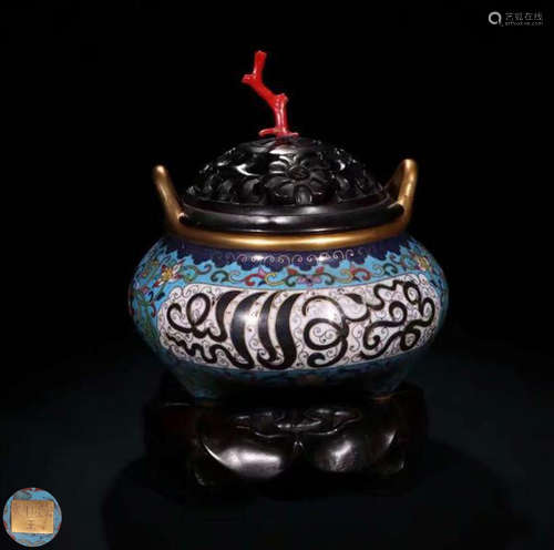 A BRONZE CLOISONNE CENSER WITH MARK