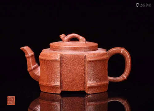 A ZISHA TEAPOT IN BAMBOO SHAPED