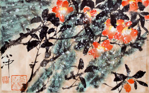 A BLOSSOM AND BIRD LANDSCAPE SCROLL FROM PENGXIAOCHONG