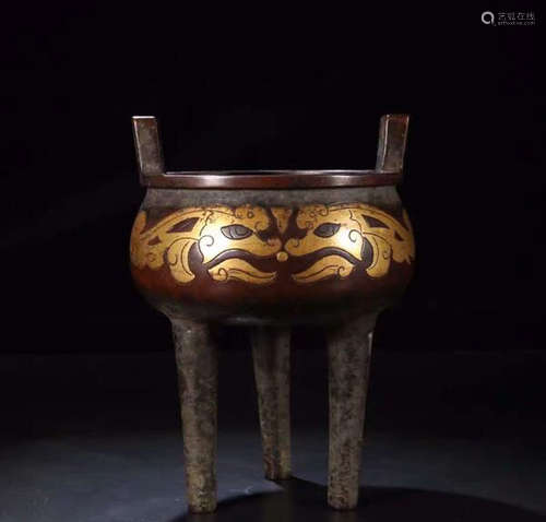 A BRONZE IN GOLD-GILT DOUBLE PHOENIX CENSER