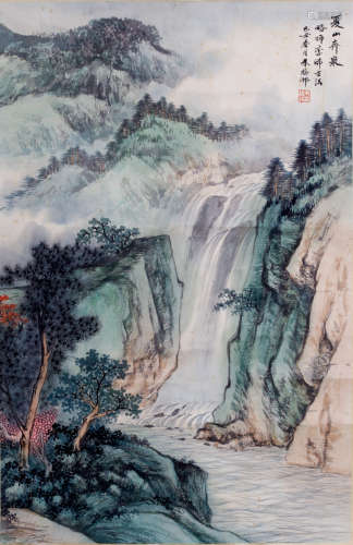 A MOUNTAIN SPRING LANDSCAPE INK SCROLL FROM ZHUMEIDUN