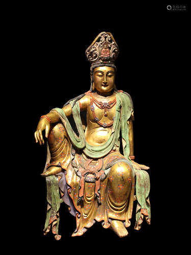 A COPPER FAMILLE ZIZAI GUANYIN BUDDHA