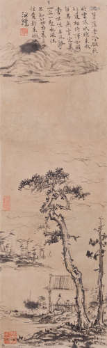 A TAIGA LANDSCAPE INK SCROLL FROM LINHAIZHONG