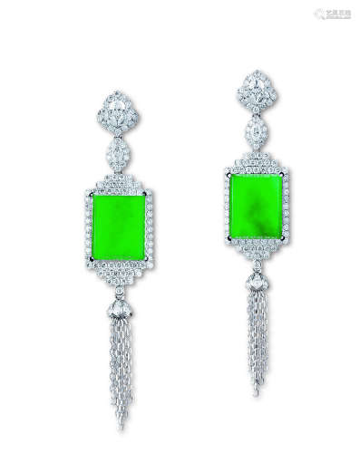 天然缅甸正阳绿翡翠配钻石耳环