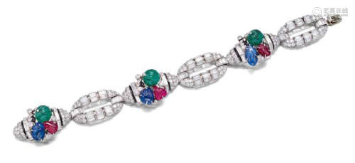 MAUBOUSSIN设计 装饰艺术时期，彩色宝石配钻石手链
