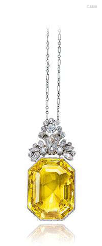 蒂芙尼设计 黄色刚玉配钻石挂坠项链，未经加热