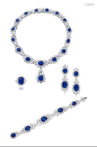 海瑞温斯顿设计 共重169.80克拉喀什米尔，缅甸及斯里兰卡蓝宝石配钻石项链，戒指，手链及耳环套装