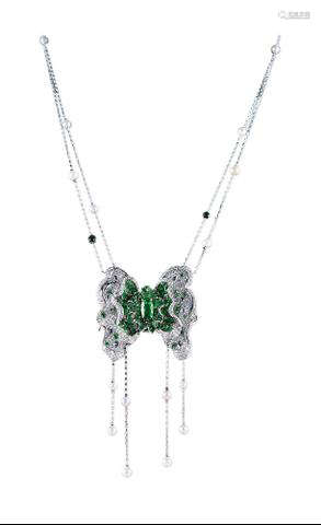 GRACIE ZENG设计 沙弗莱石配钻石「飘动的蝴蝶」项链