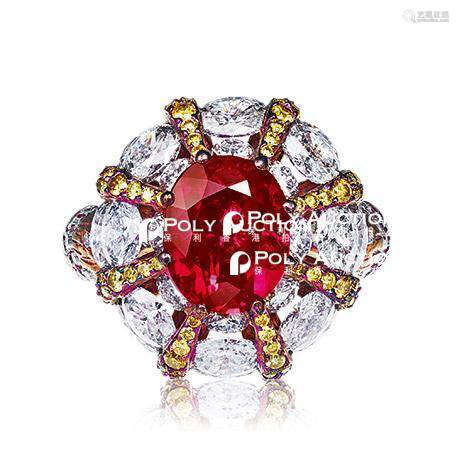 陈世英设计3.88克拉缅甸红宝石配钻石戒指，未经加热