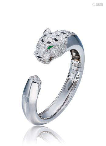 卡地亚设计 祖母绿及黑玛瑙配钻石「猎豹」手镯