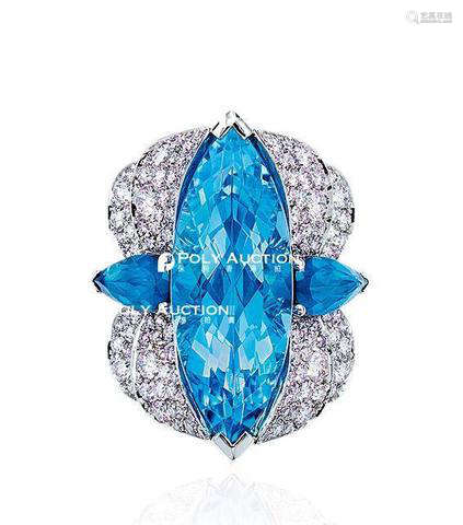Cicada设计 8.30克拉海蓝宝石配钻石戒指