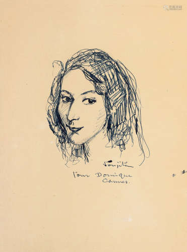 藤田嗣治（1886～1968） 约1960年作 岸惠子肖像画 钢笔 纸本