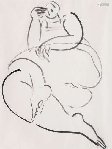 常玉（1895～1966） 坐姿女子 水墨 纸本