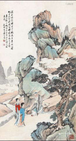 黄山寿 1901年作 许宣平卖桃图 立轴 设色纸本