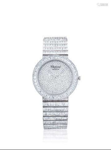 萧邦 非常精美及优雅，女装白金镶钻石机械链带腕表，年份约1990，附原厂维修书