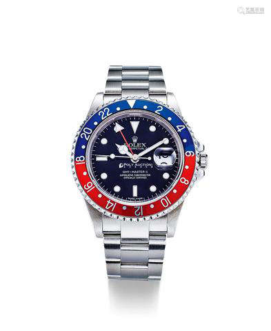 劳力士 精钢两地时间自动链带腕表，备筷子面，PEPSI 红蓝圈，及日期显示，「GMT MASTER II」，型号16710，年份约2006，附原厂国际保证书