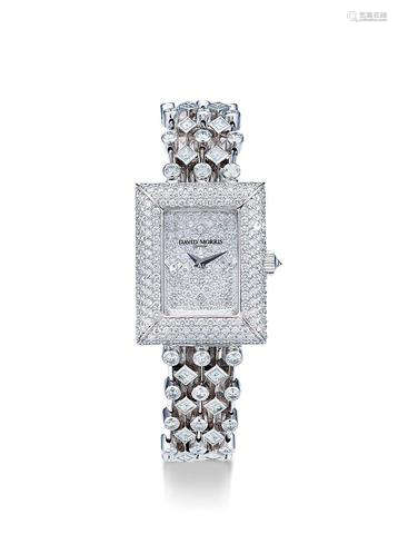 DAVID MORRIS 精美，女装白金镶钻石长方形腕表，年份约2000