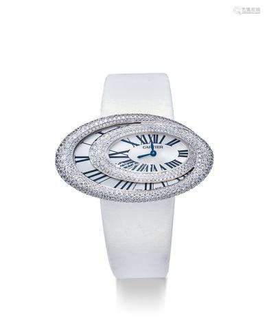 卡地亚 精美，女装白金镶钻石椭圆形腕表，「Baignoire Hypnose」，型号WJ306002，年份约2013，附原厂证书