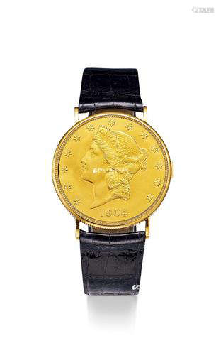 伯爵 精致罕有，黄金二十美元金币机械腕表，备隐藏表盘，年份约1980