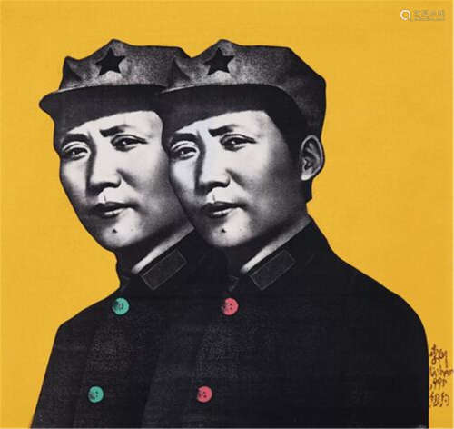 李山（B.1942）1995年作 黄色双面毛泽东 压克力 拼贴 画布