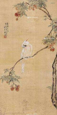 居廉 1898年作 鹦鹉荔枝 立轴 设色绢本