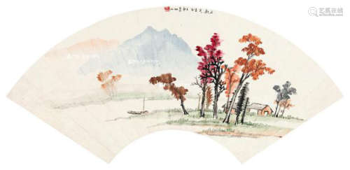 李研山 1932年作 红叶秋山图 镜心 设色纸本
