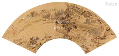 居节 1561年作 深山幽居图 扇面 设色金笺
