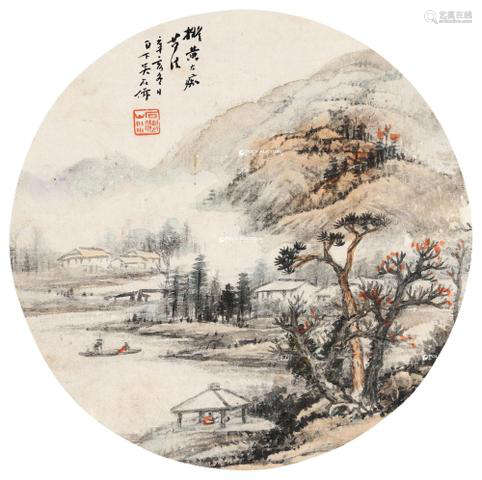 吴石僊 1911年作 拟大痴笔法 镜心 设色绢本