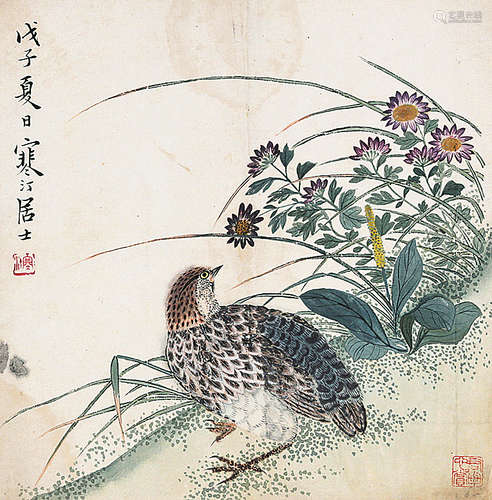 江寒汀 花鳥 設色紙本 鏡心