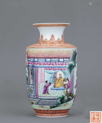 60年代 粉彩庭國園人物茶葉罐