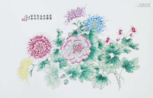 畢伯濤  粉彩花卉紋掛屏