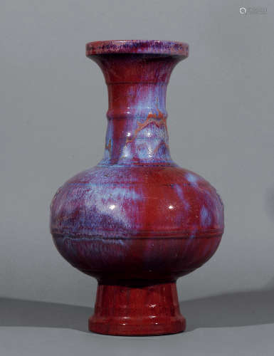 清中期  仿青銅器式窯變釉弦紋瓶