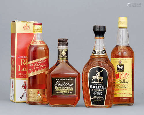 Mackenzie20年Scotch Whisky、Johmine Walk Red Label、Kirin Emblem及白馬威 共4支