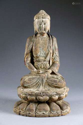 Bouddha Shakyamuni, Ming. Assis en padmasana, les ...;