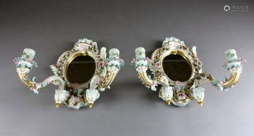 Saxe. Paire de miroirs d'applique baroques éclaira...;