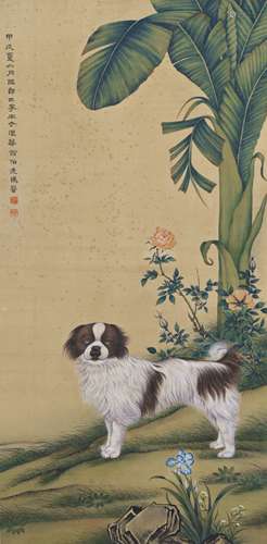 马晋 犬 绢本立轴