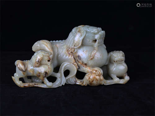 Chinese carved jade foo dogs.