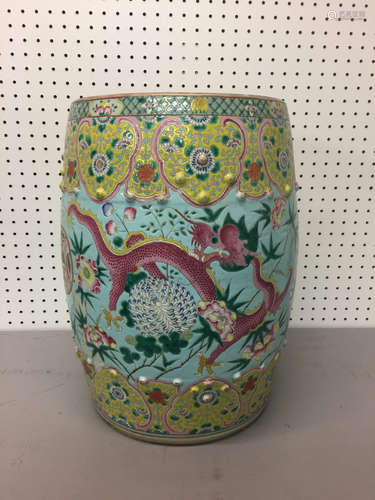 Chinese famille rose porcelain garden seat.