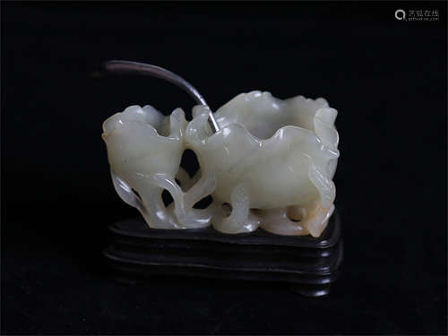 Chinese carved white jade brush washer