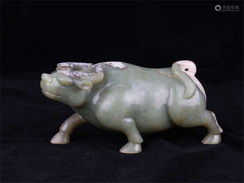 Chinese carved jade figure of a bull.