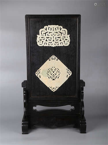 Chinese table screen with carved jade inlaid.