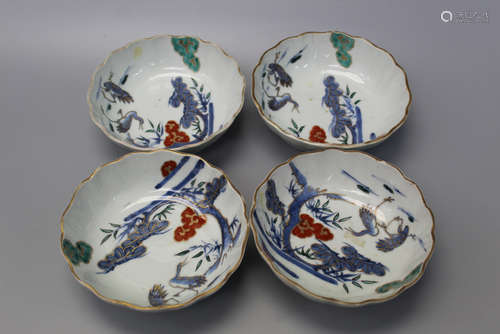 Four Japanese Imari porcelain bowls, 1860's.