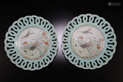 A pair of very rare Chinese enameled porcelain dishes,